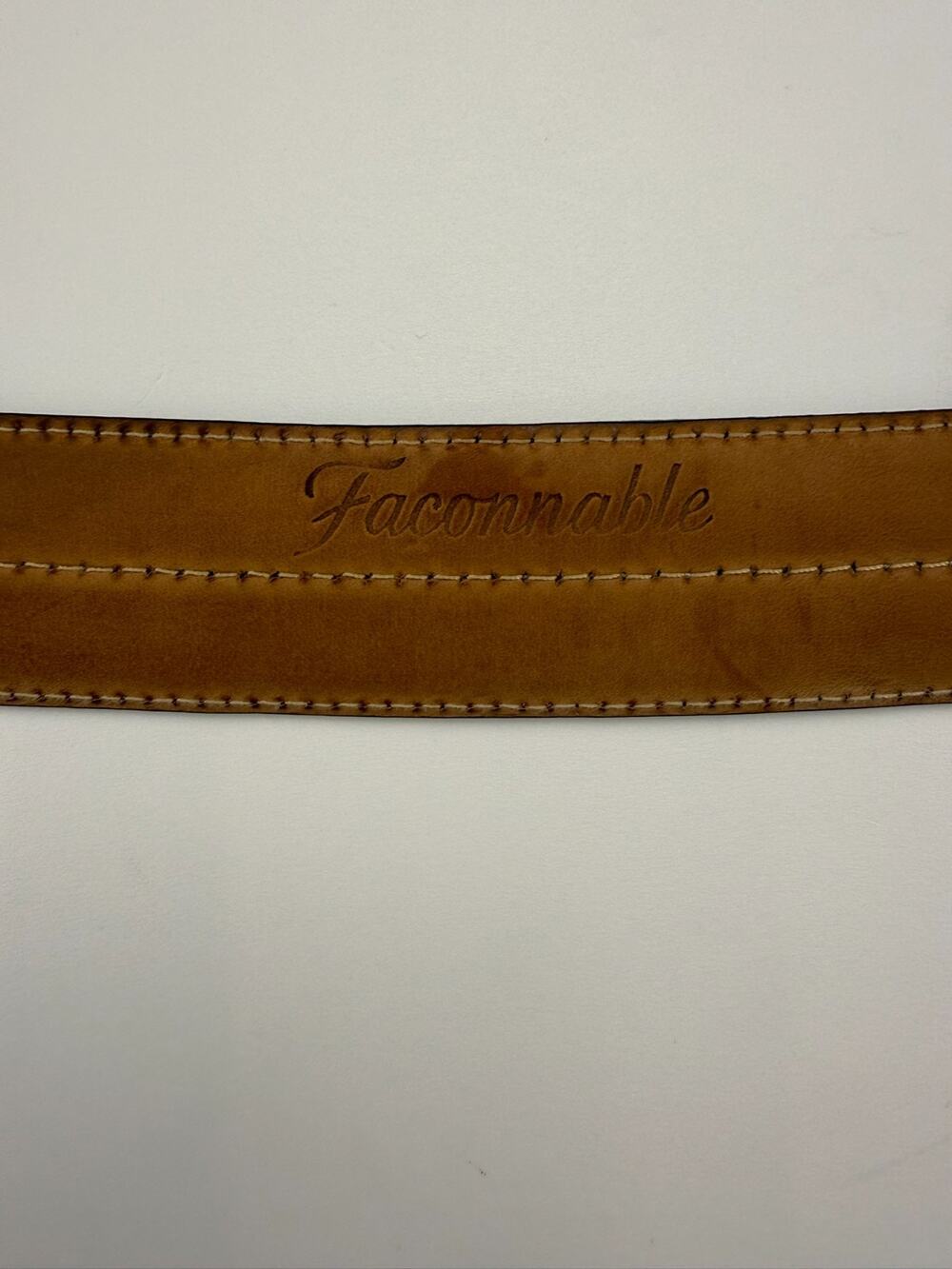 Faconnable Brown Leather Belt W/ Whit Stitch Detail 95/38 Made In Italy
